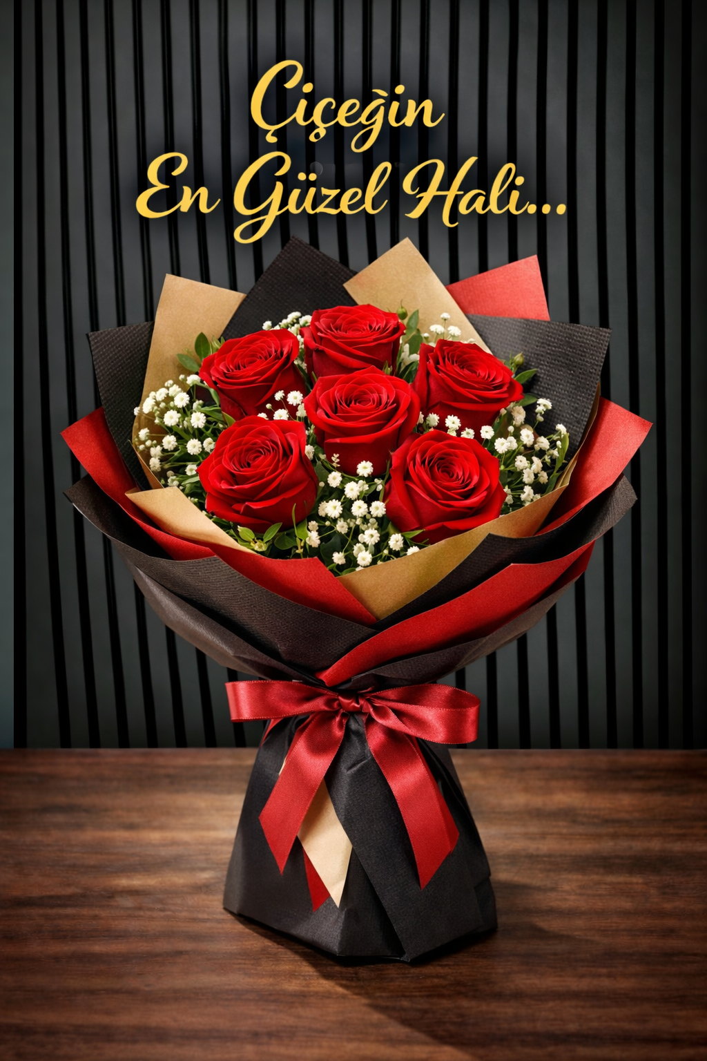 5 Adet Premium Lüx Canlı Gül Buketi Ve Cipso 