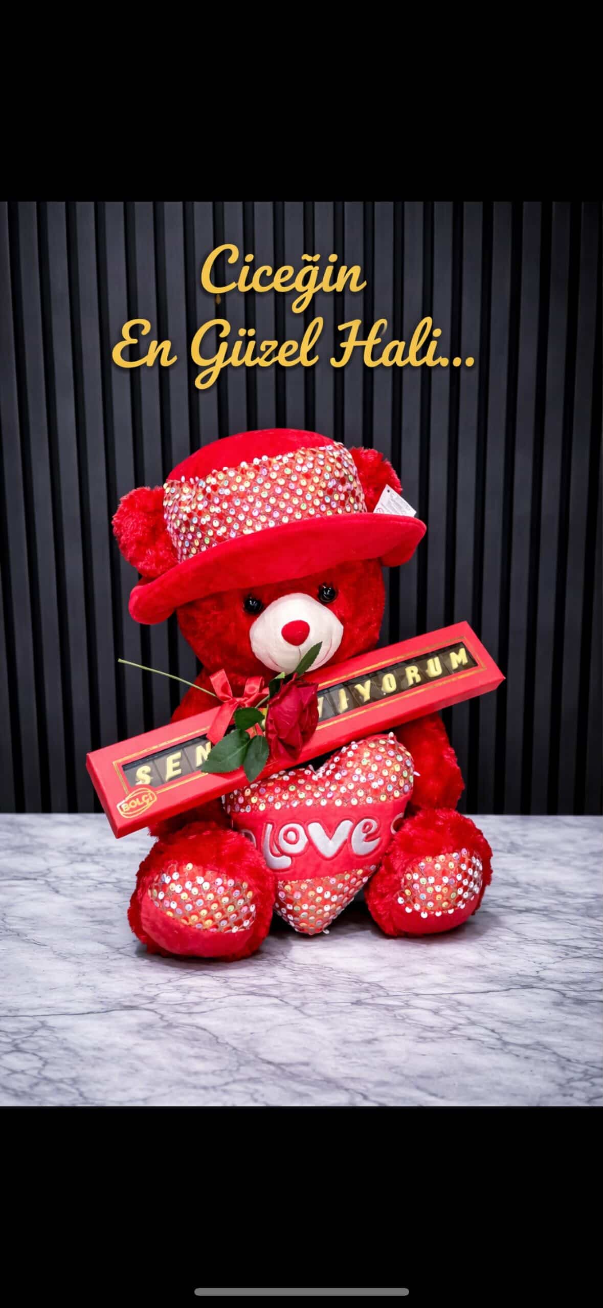 Büyük Peluş Ayıcık Ve Seni Seviyorum Bolçi Çikolata Tek Gül