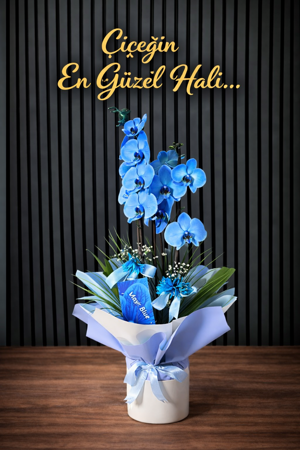 Çift Dallı Premium Ithal Mavi Orkide