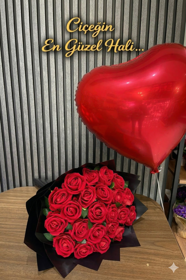 Kokulu Kırmızı Yapay Gül Buketi 21 Li Premium 