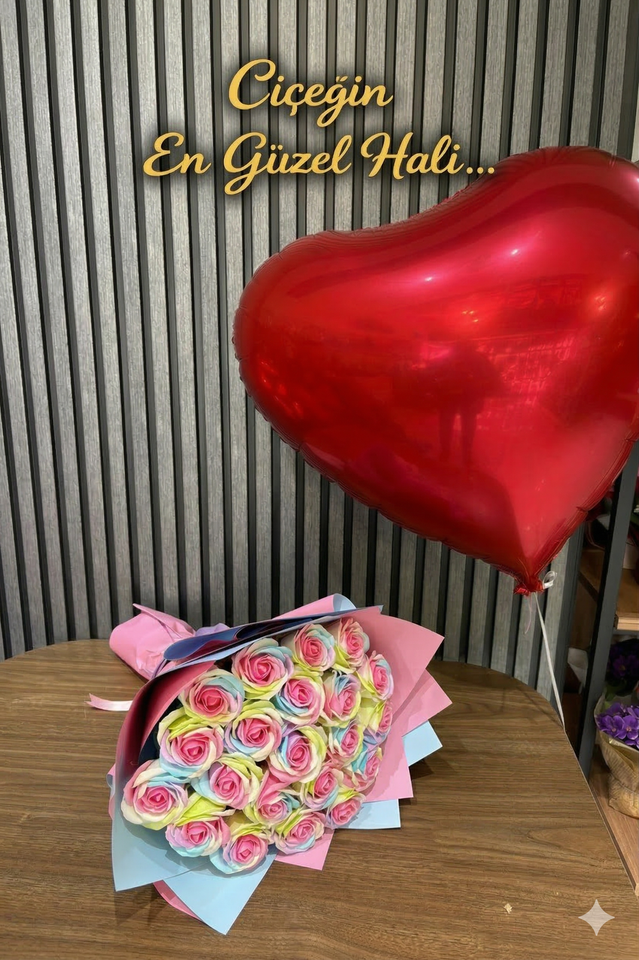 Kokulu Rengarenk Gül Buketi 21 Li