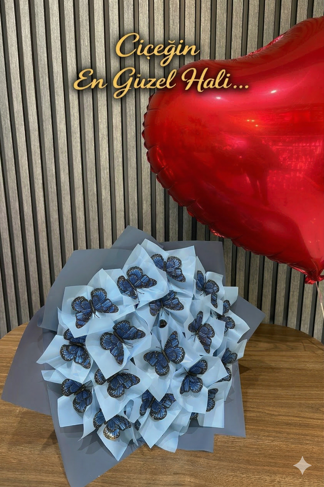 Mavi Kelebek Buketi 3 Boyutlu