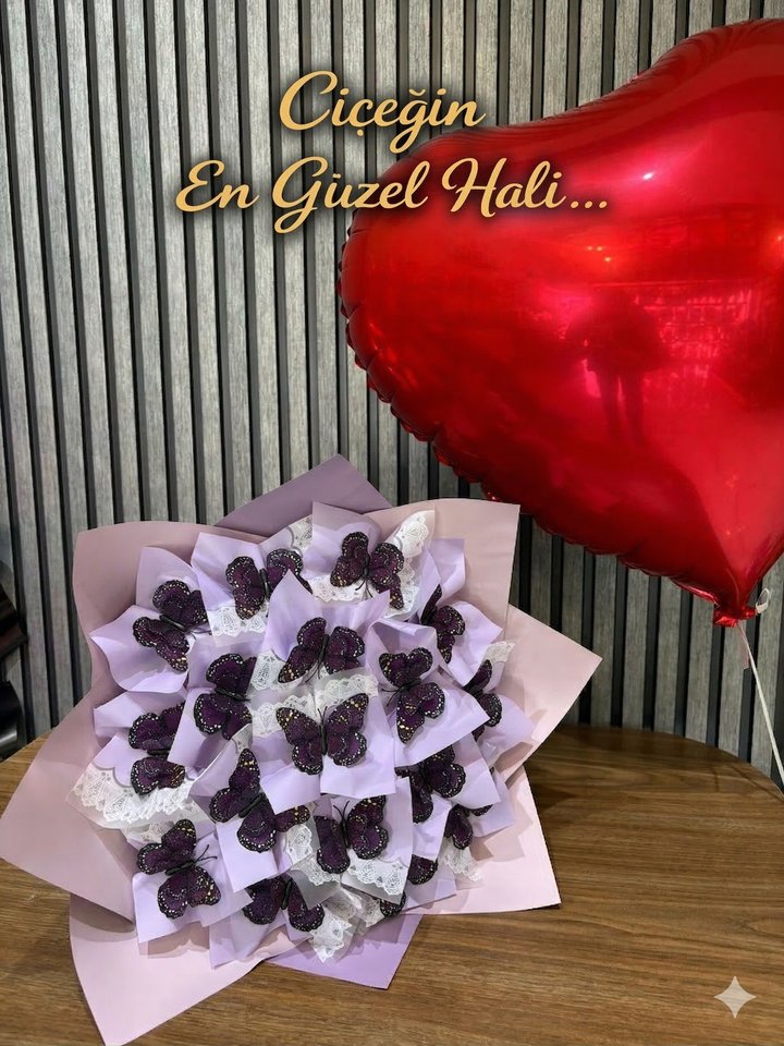 Mor Kelebek Buketi Ledli 3 Boyutlu 