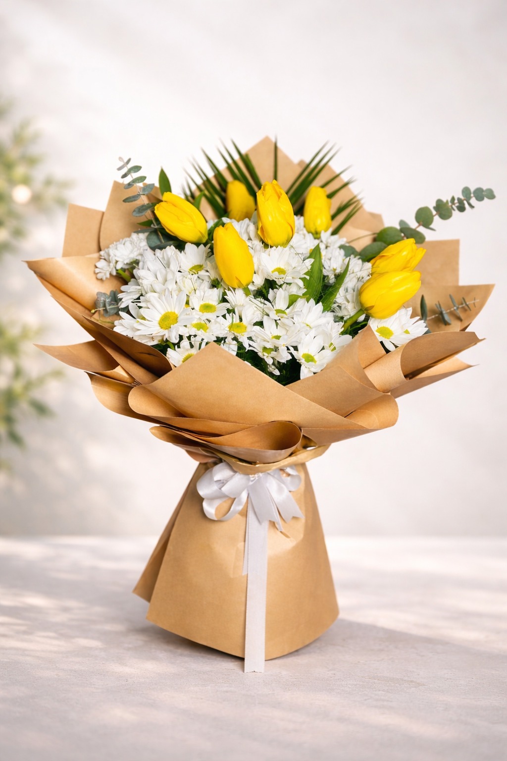Papatya Ve Sarı Lale Buketi Premium