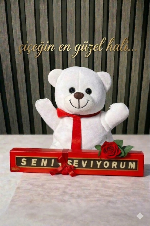Peluş Ayıcık Bolçi Seni Seviyorum Çikolata Ve Tek Gül