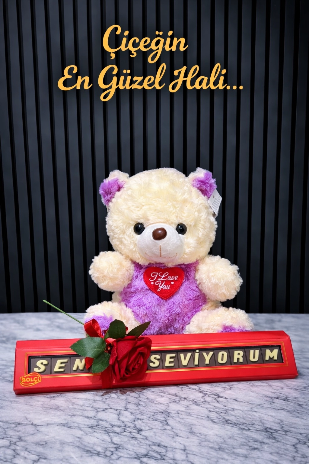 Peluş Ayıcık Ve Seni Seviyorum Bolçi Çikolata Tek Gül