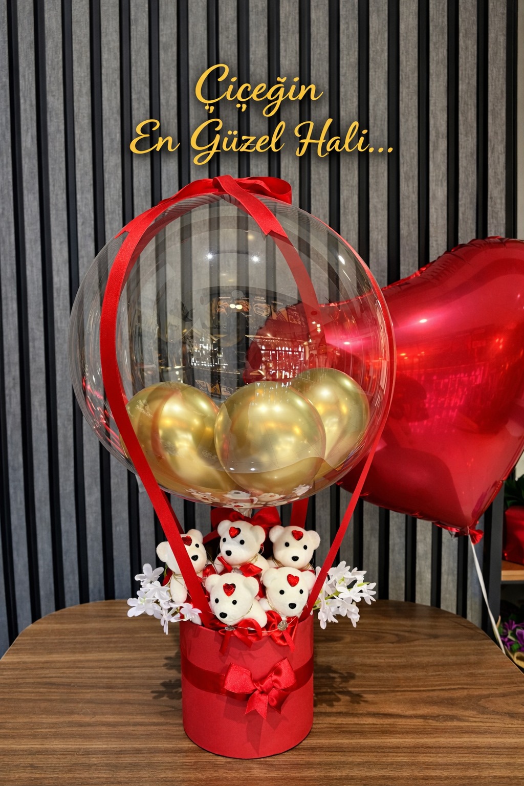 Premium Kırmızı Ledli Ayıcık Balon Kutu