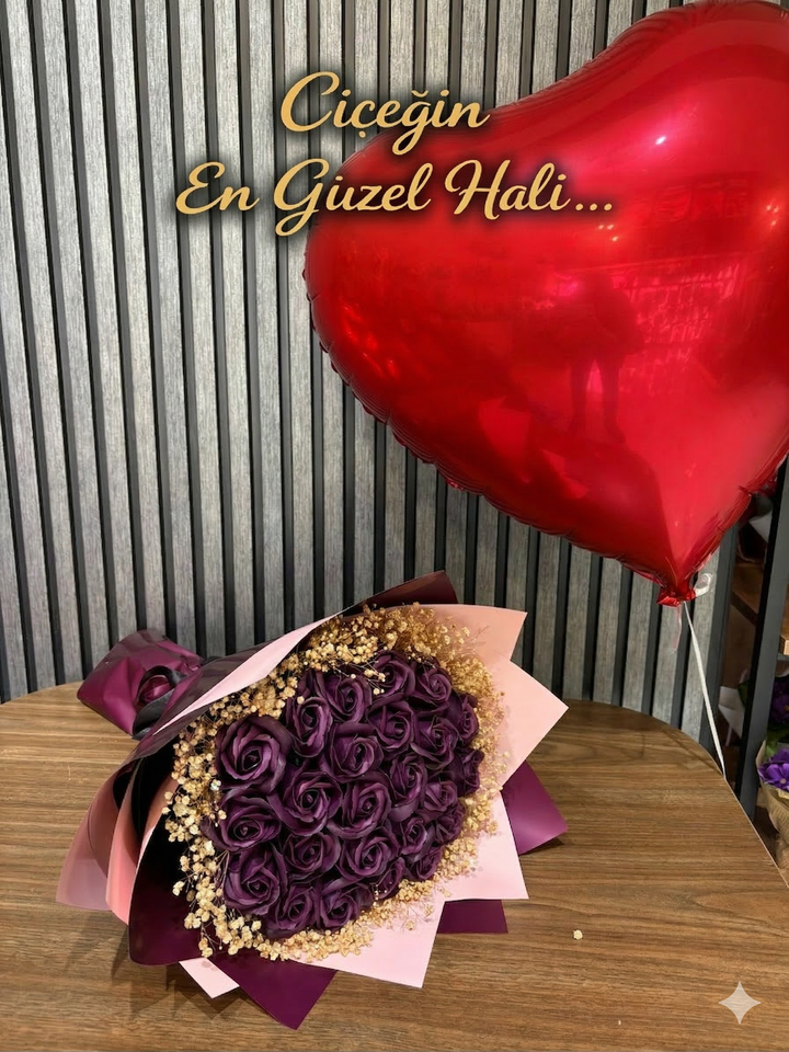  Premium Kokulu Mor Gül Buketi 21 Li (Yapay)