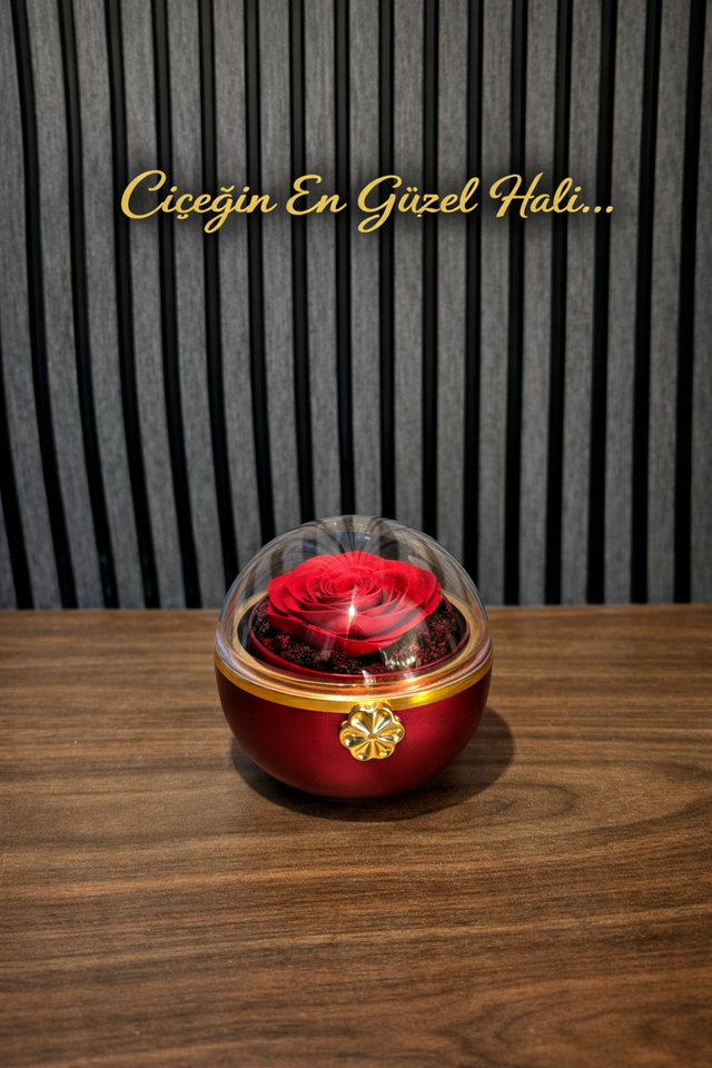 Premium Lüx Hediye Şoklu Solmayan Gül Çevirmeli Yüzük Koymak Için