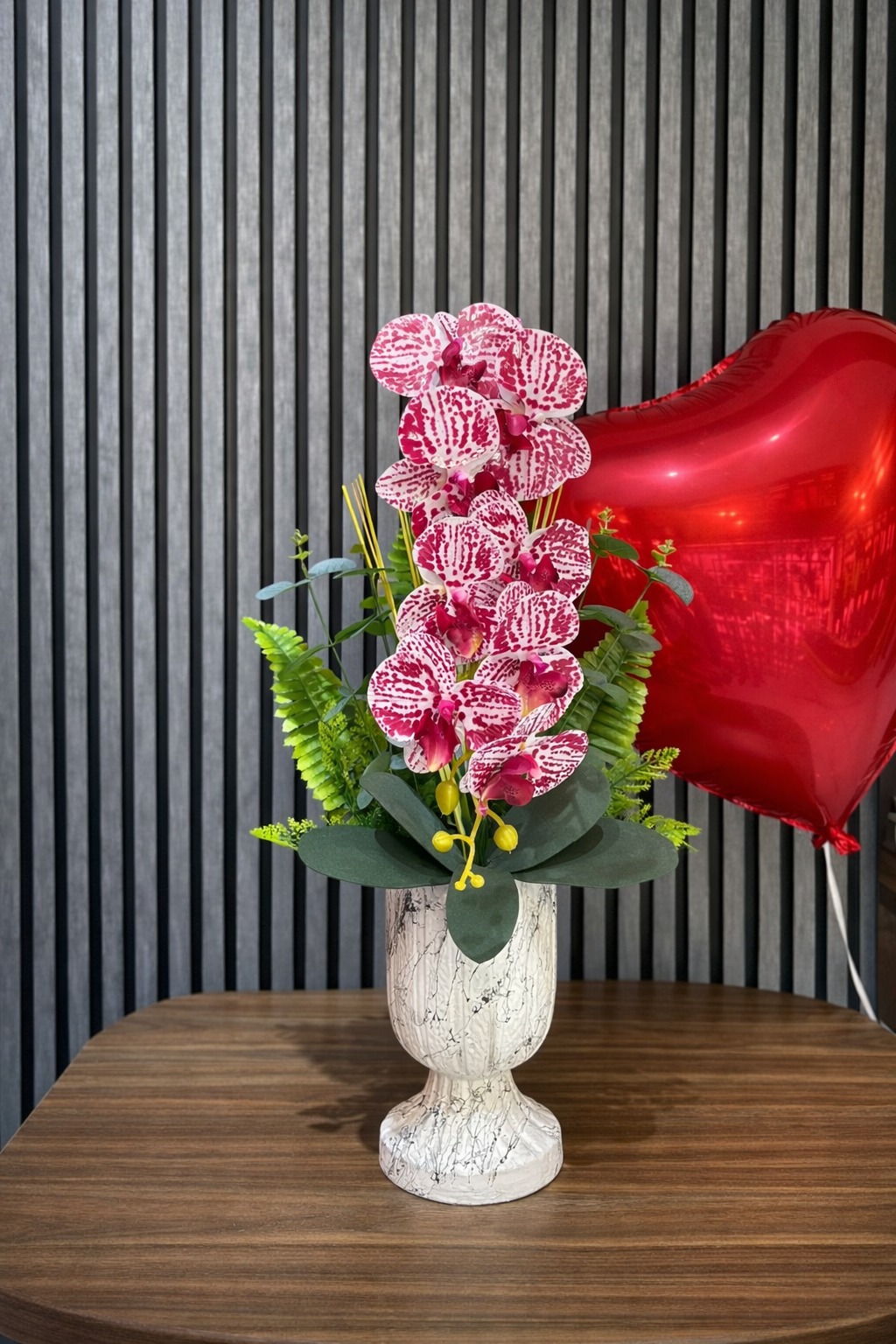 Premium Lüx Seramik Saksı Yapay Islak Mor Orkide