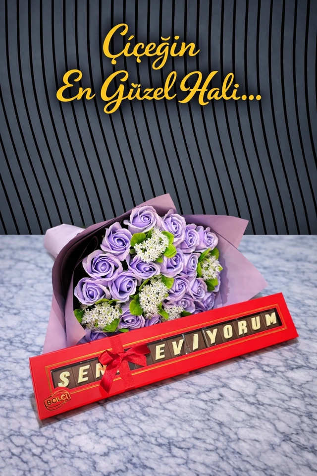 Seni Seviyorum Çikolata Ve Lüx Kokulu Yapay Buket