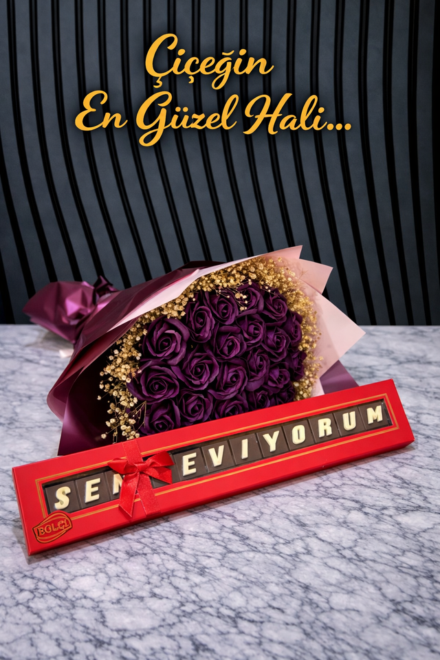 Seni Seviyorum Çikolata Ve Lüx Kokulu Yapay Buket