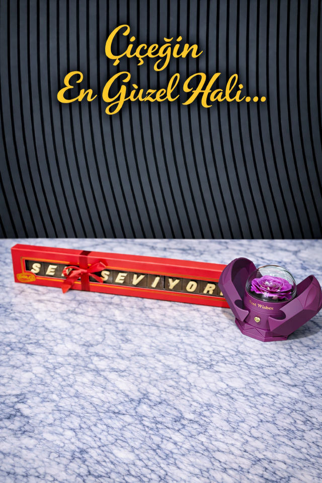  Solmayan Mor Gül Yüzük Kutulu Bolçi Çikolata Seni Seviyorum
