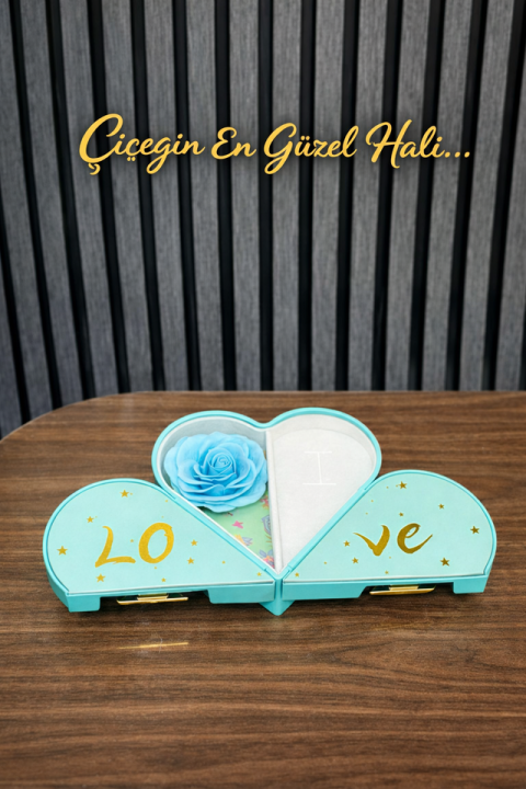 Kalpli Lüx Hediye Solmayan Mavi Gül Yüzük Kolye Vs Için Kullanım Hediye Kutusu