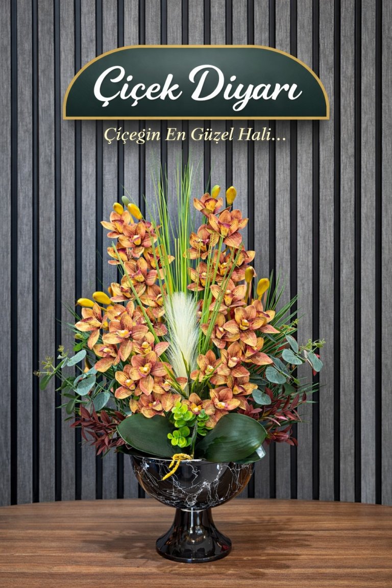 Lüx Premium Siyah Seramik Saksıda Jumbo Boy Salon Yapay Çiçekler