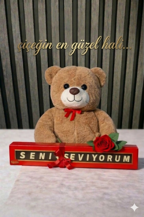 Peluş Ayıcık Seni Seviyorum Bolçi Çikolata Tek Gül