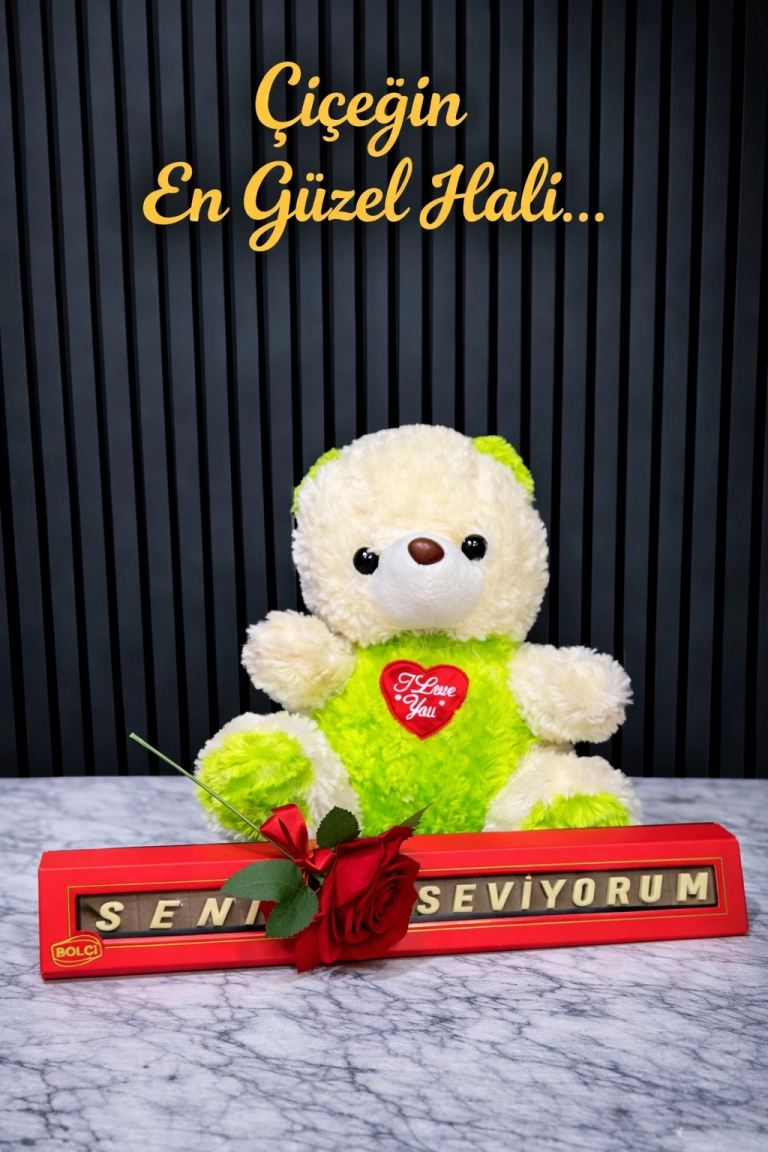 Peluş Ayıcık Ve Seni Seviyorum Bolçi Çikolata Tek Gül