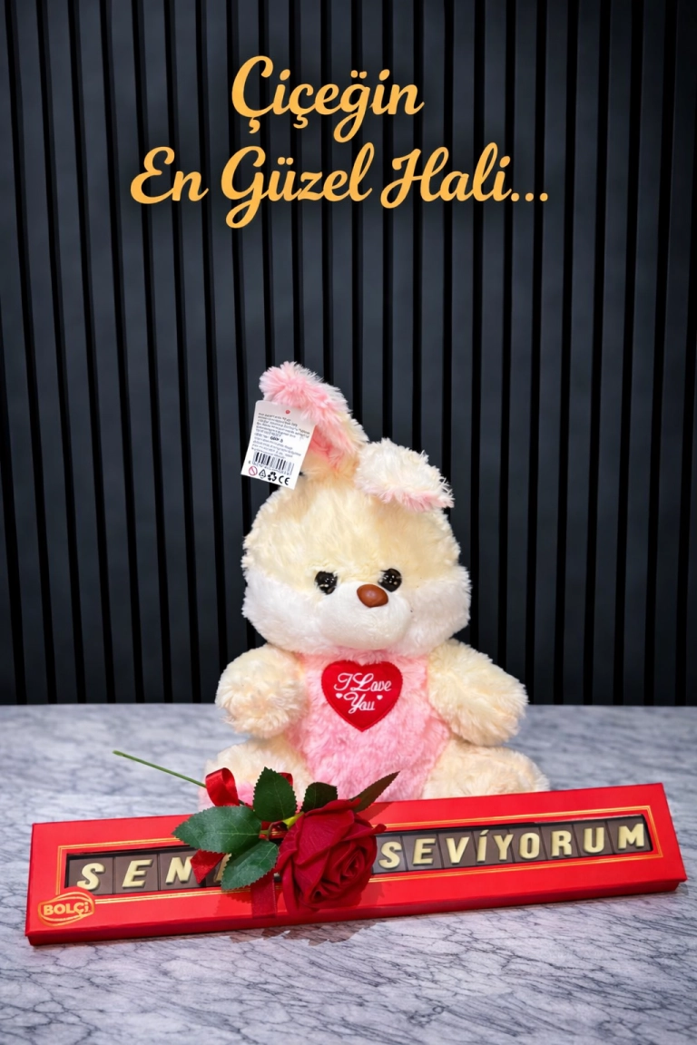 Peluş Tavşan Ve Seni Seviyorum Bolçi Çikolata Tek Gül