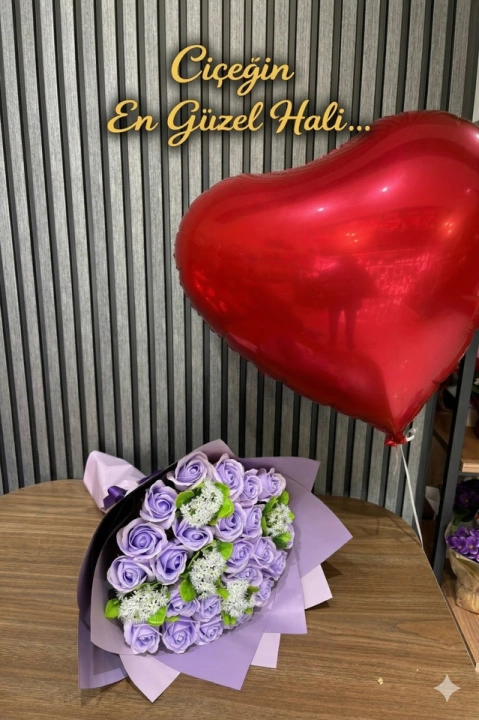 Premium Kokulu Mor Gül Buketi 21 Li ( Yapay)