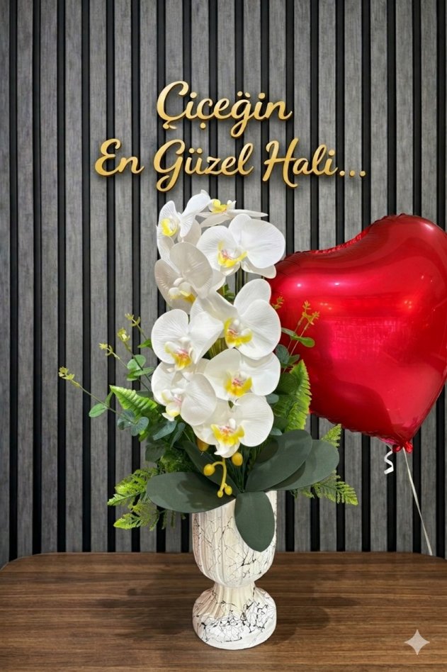 Premium Lüx Seramik Saksı Yapay Islak Orkide