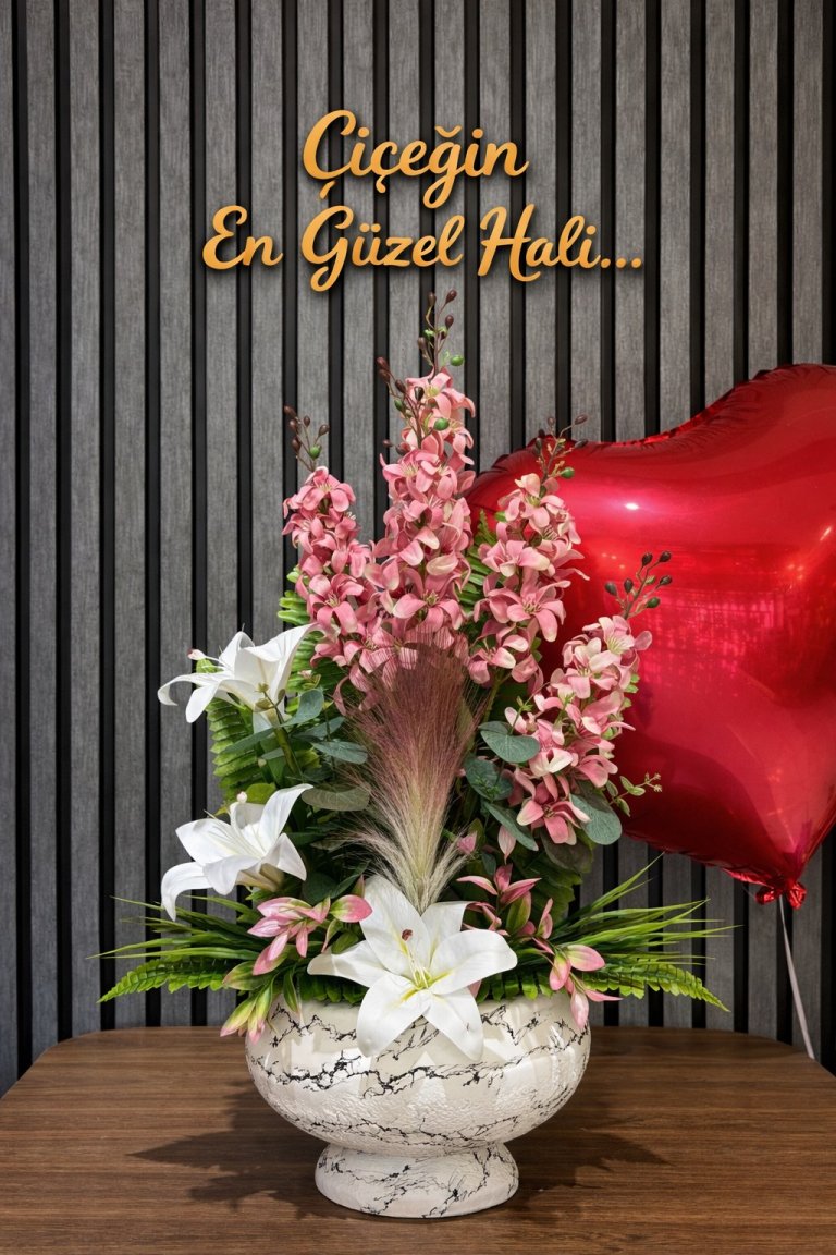 Premium Seramik Saksı Şebboy Ve Kazablanka Yeşillikler