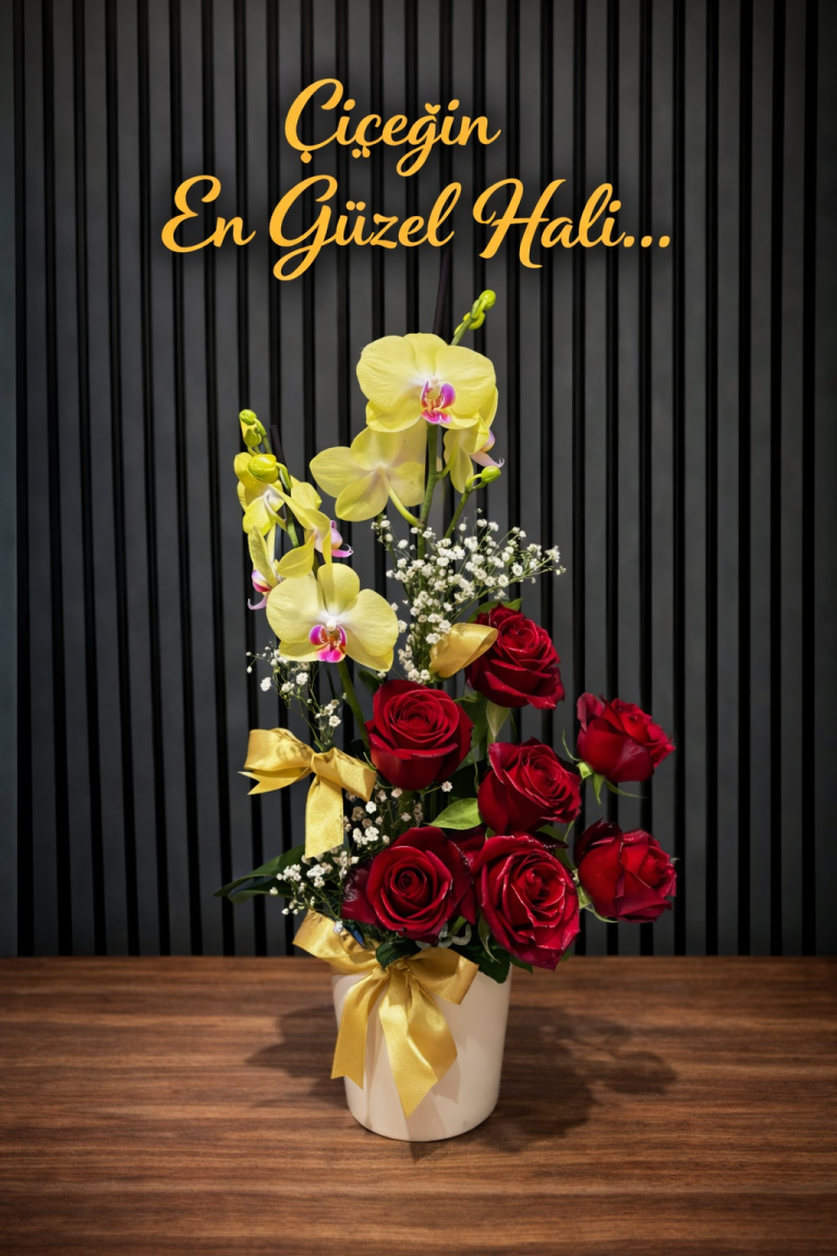 Sarı Çift Dallı Orkide Ve 7 Canlı 