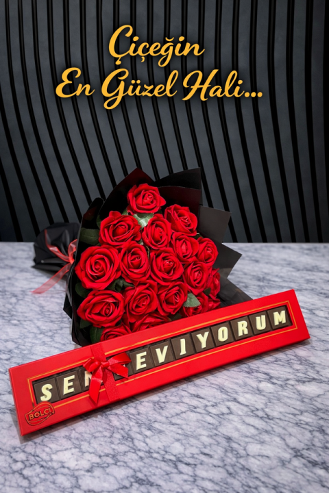 Seni Seviyorum Çikolata Ve Lüx Kokulu Yapay Buket