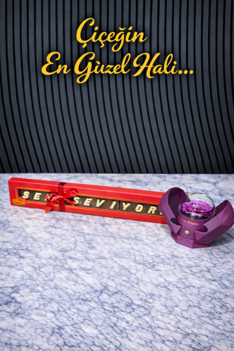  Solmayan Mor Gül Yüzük Kutulu Bolçi Çikolata Seni Seviyorum