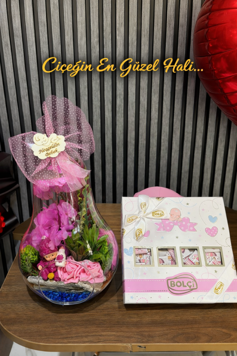 Yeni Doğan Kız Çocuğu Çiçek Çikolata Paketi